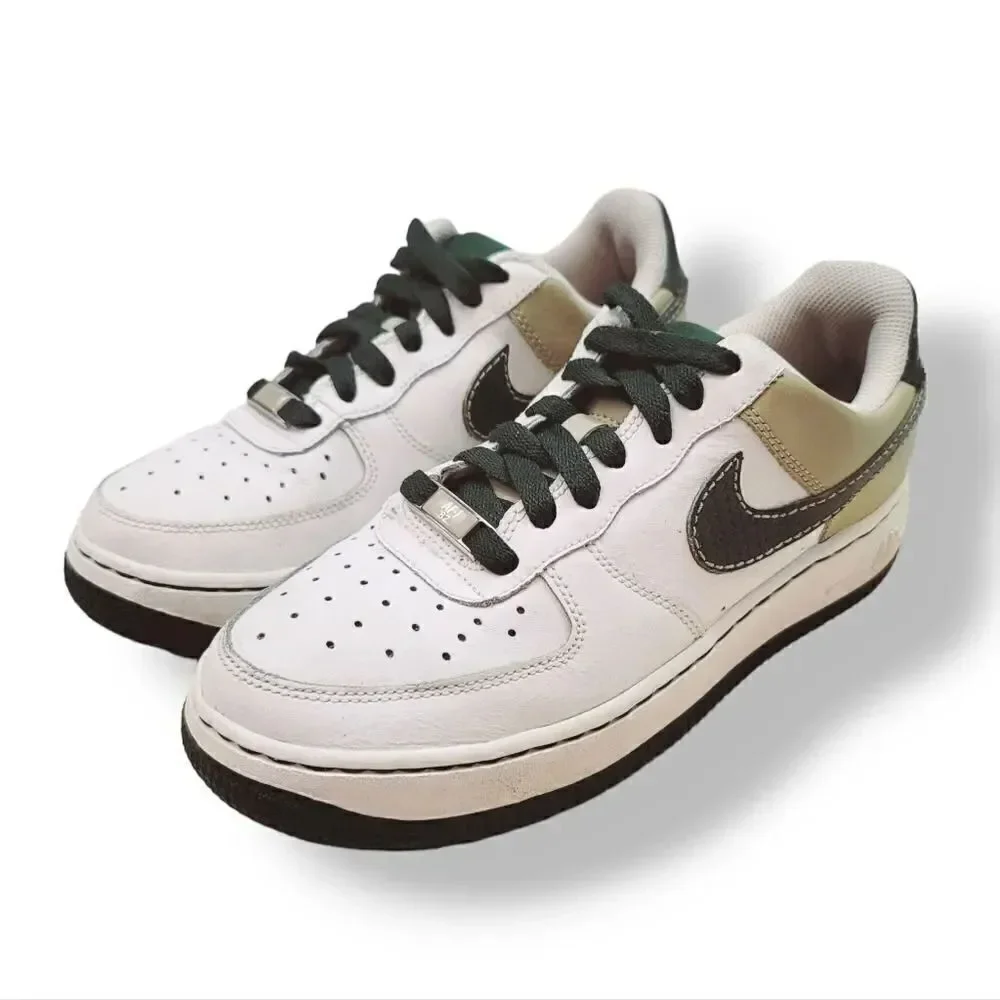 Vintage Y2K Nike Air Force 1 '07 White Dark Army Green Tweed 314192-132 Y5.5/ W7